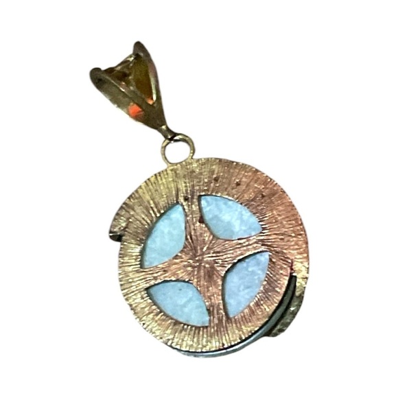 Blue Rhinestone Cabochon Gold Tone Pendant - Picture 3 of 3